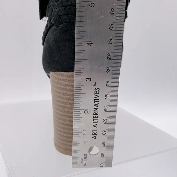 SM New York Barbie Black Suede Boots Braided Accent Ankle Boot 3” Heel - 7.5 - Picture 13 of 14